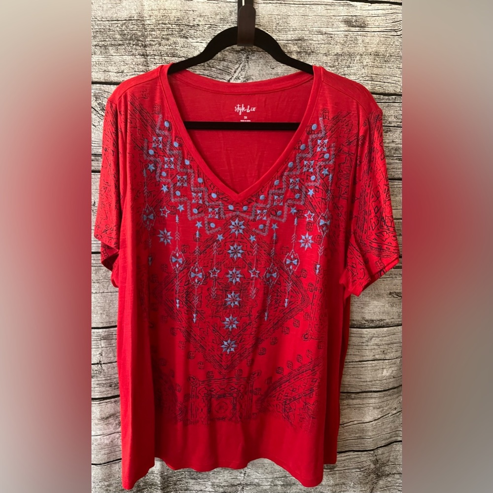 Style & Co red bandanna print tee, size 3X